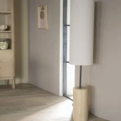 Linnnen vloerlamp travertin voet - By-Boo Amara