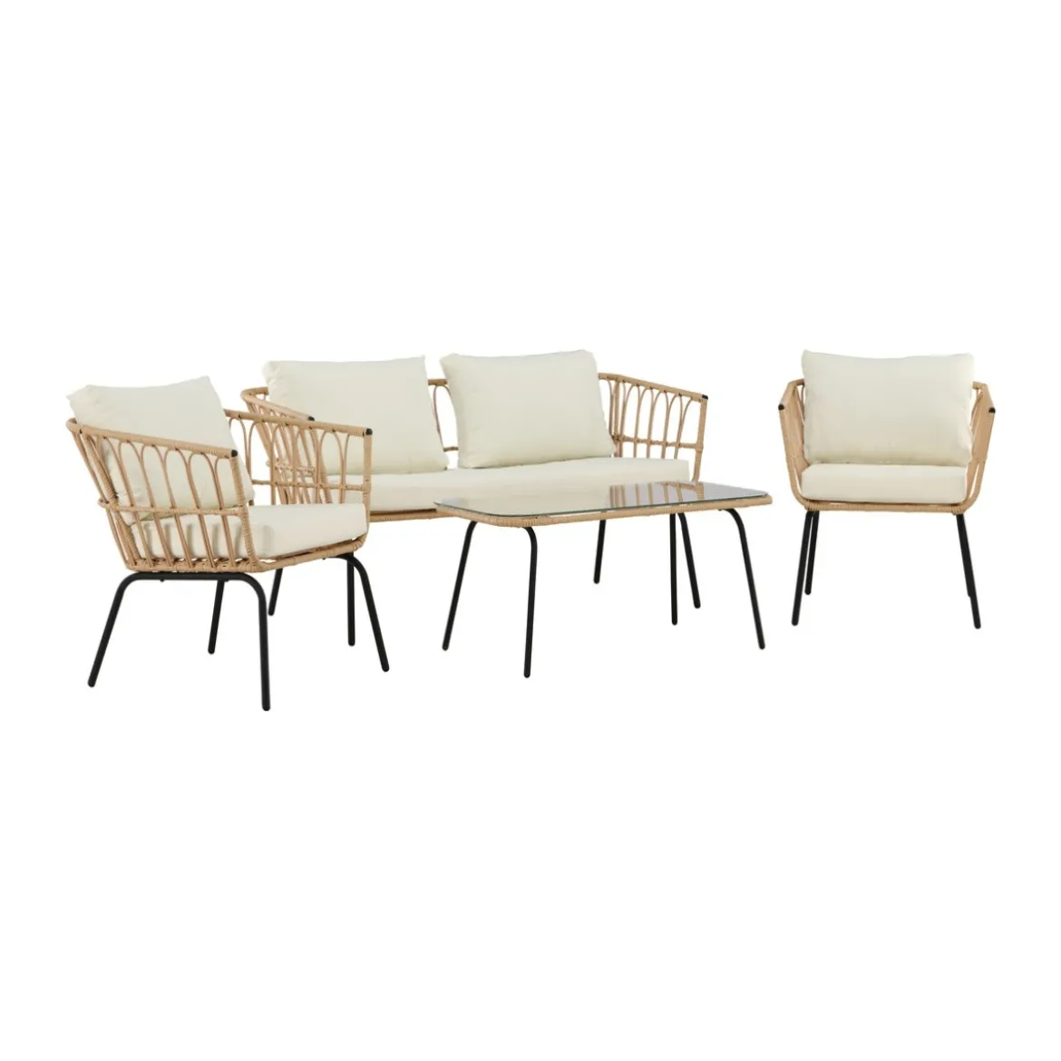 Loungeset met rattan en zwart frame - Lavis Ortigia