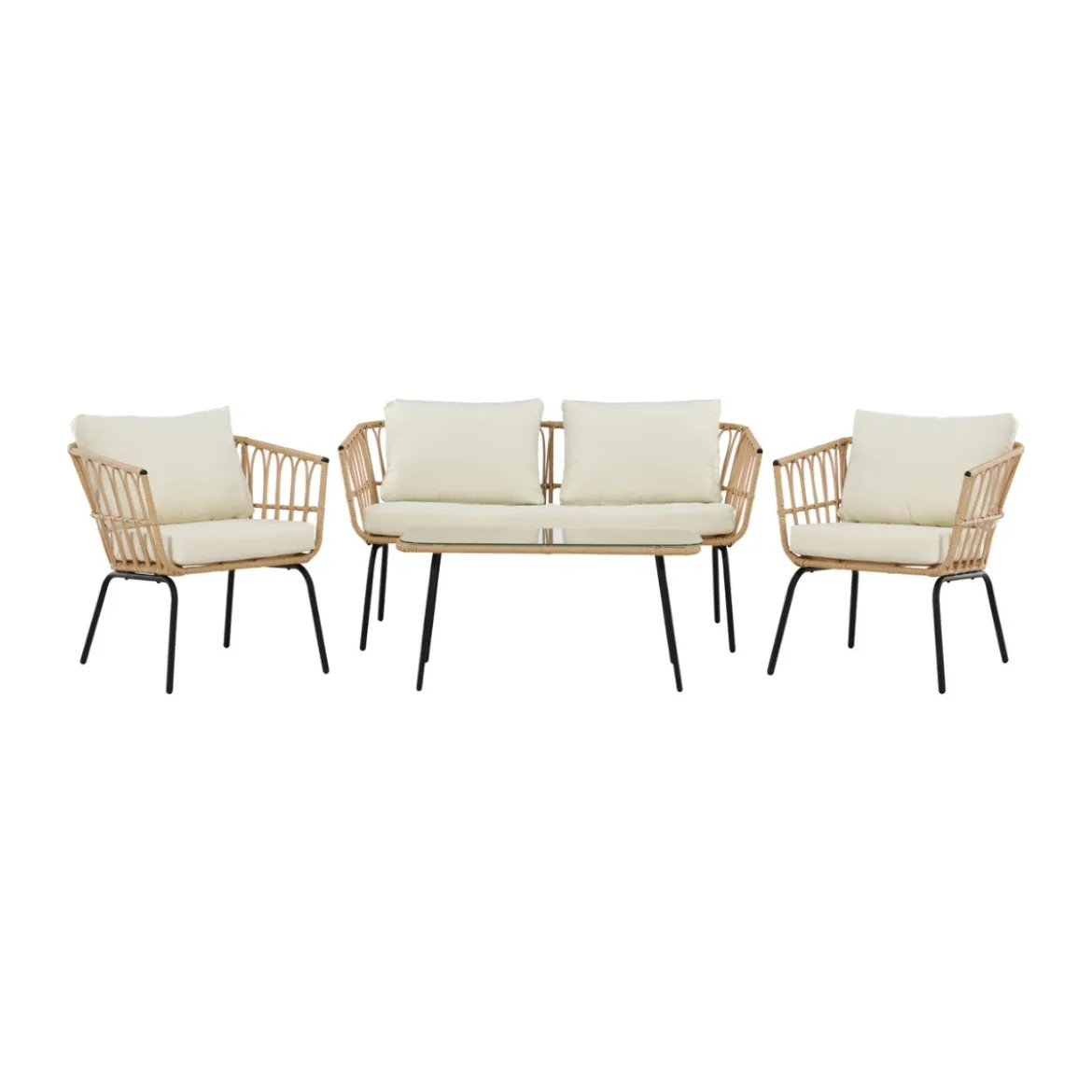 Loungeset met rattan en zwart frame - Lavis Ortigia