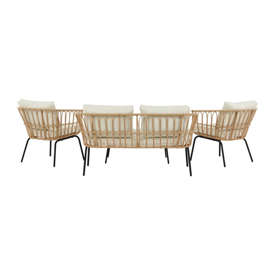 Loungeset met rattan en zwart frame - Lavis Ortigia