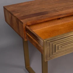 Mangohouten sidetable met goud - Dutchbone Volan