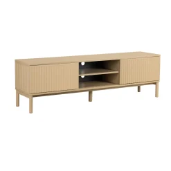 Mat beige tv-meubel met ribbels - Bodio Solly