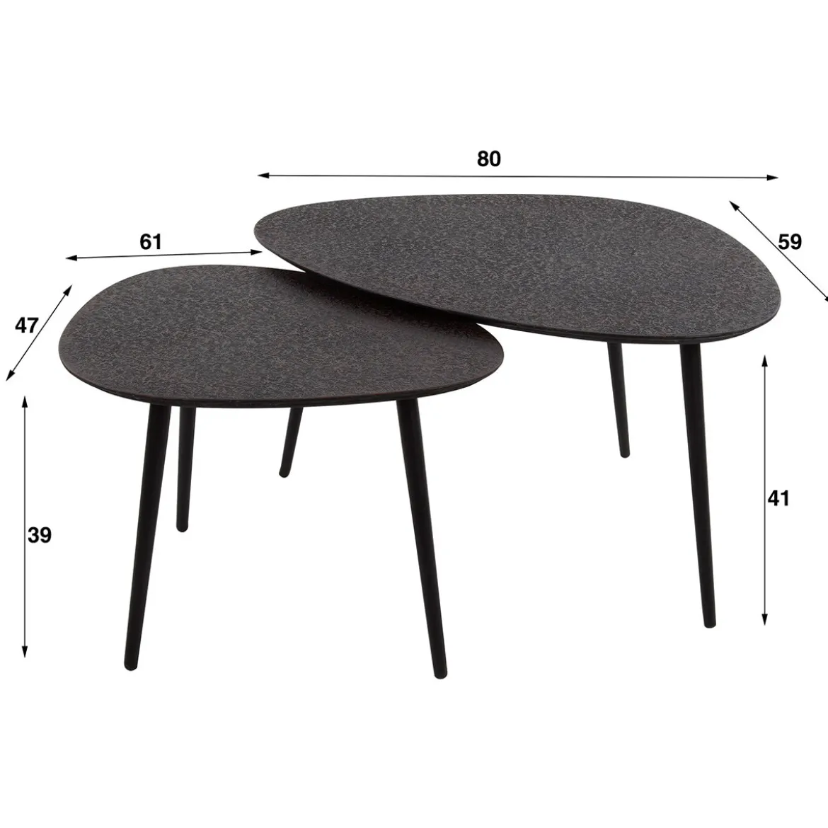 Metallic antraciet bijzettafel set van 2 - Giani Metallic