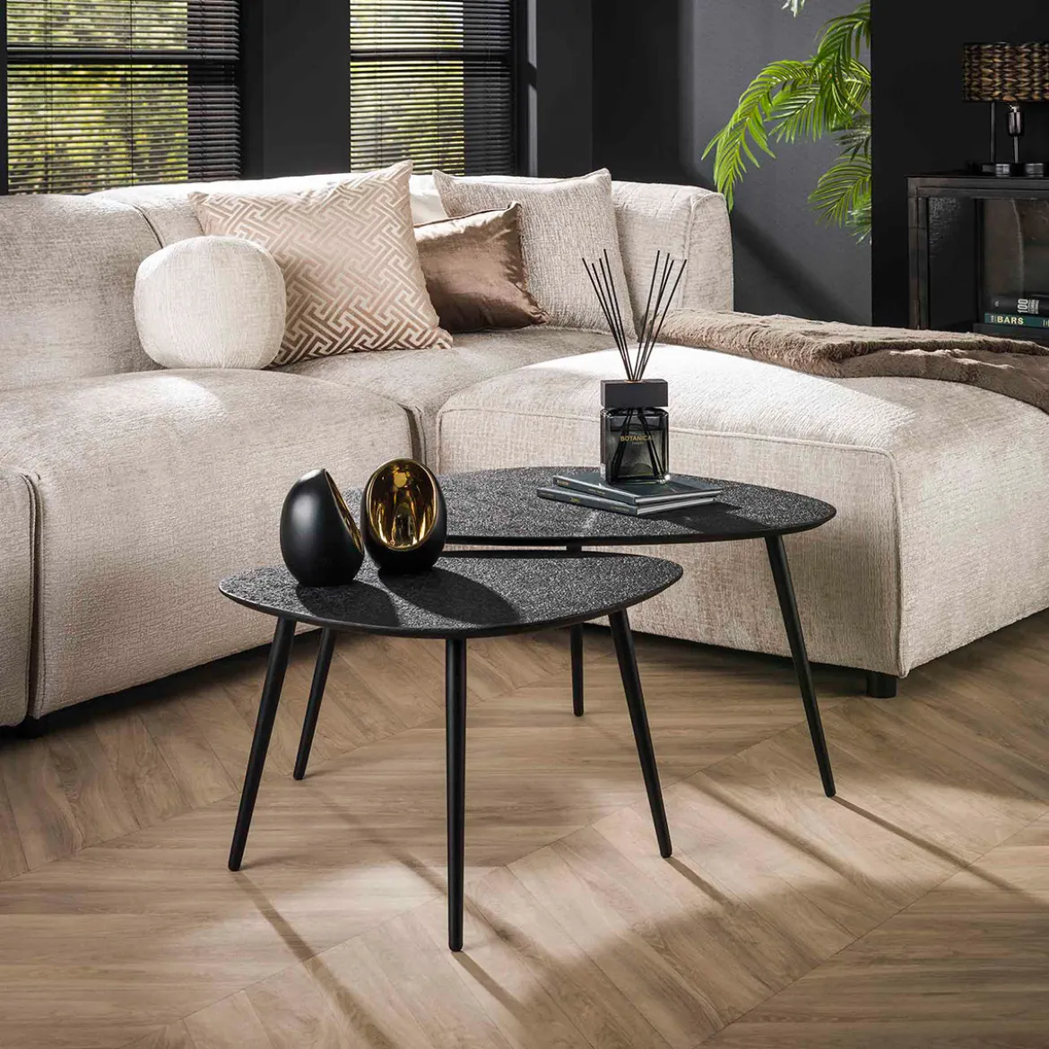 Metallic antraciet bijzettafel set van 2 - Giani Metallic