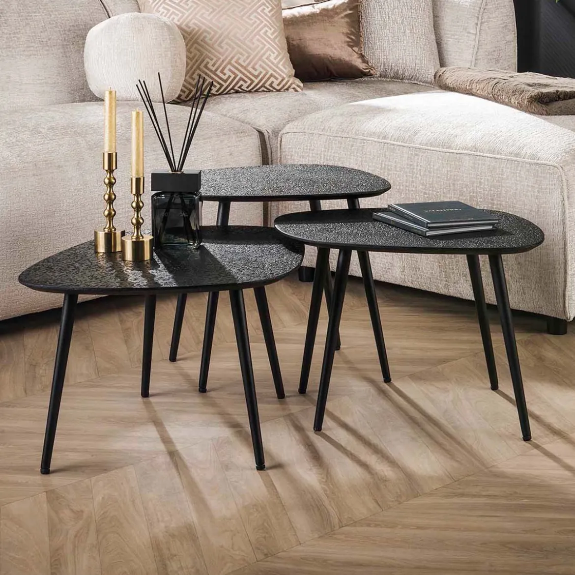 Metallic antraciet salontafel set organisch - Giani Iron
