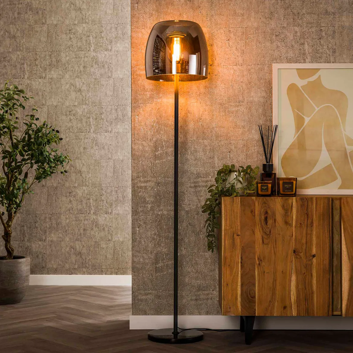 Moderne vloerlamp grijs rook glas - Santa Drift Glass