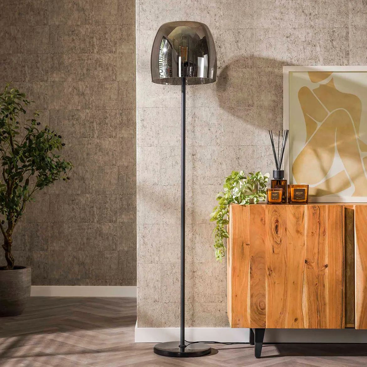 Moderne vloerlamp grijs rook glas - Santa Drift Glass