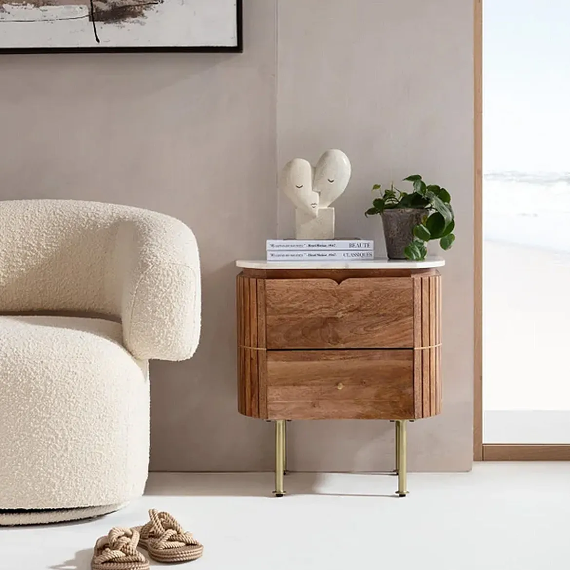 Nachtkastje mangohout en marmer - Kare Design Grace