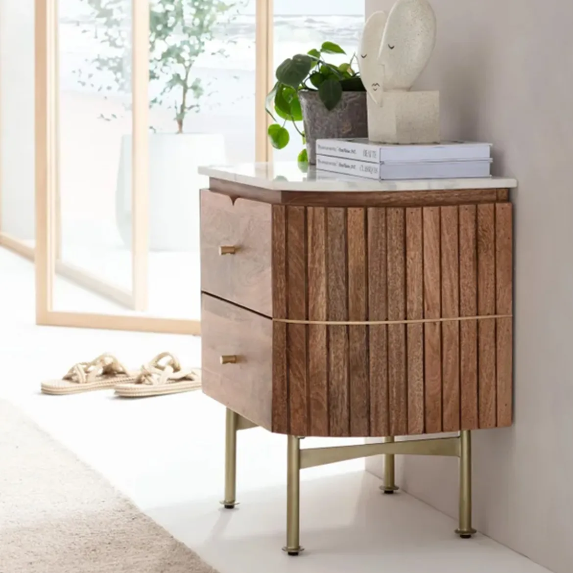 Nachtkastje mangohout en marmer - Kare Design Grace