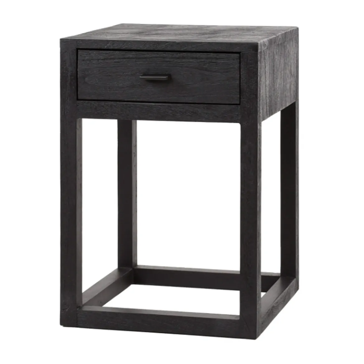 Nachtkastje zwart hout met lade - Giani Black Square