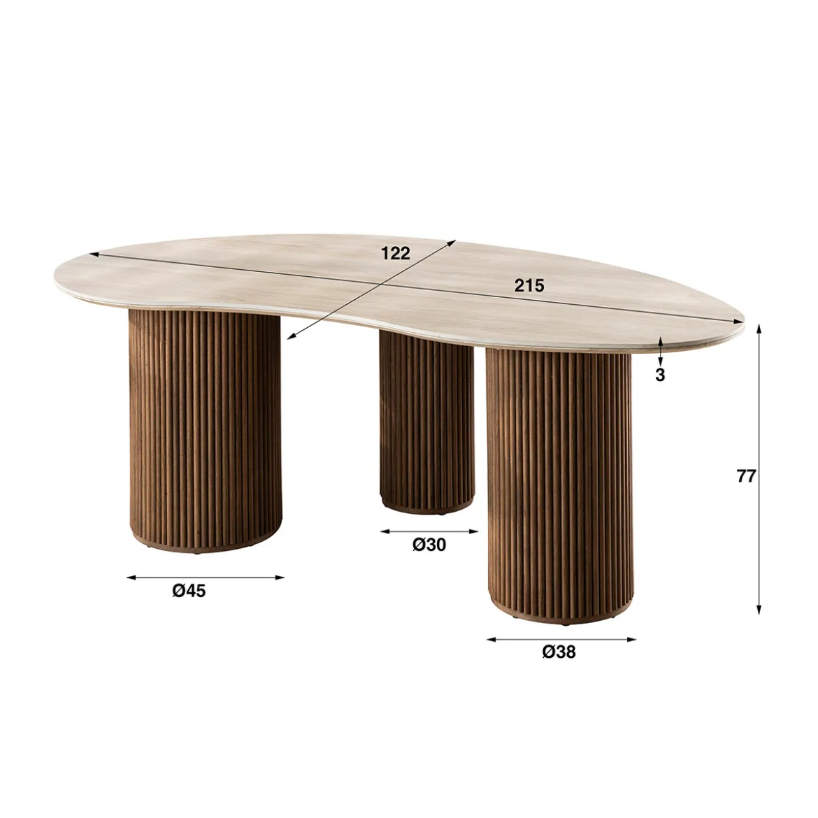 Niervormige eettafel travertin 215 cm - Giani Romano