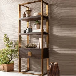 Open wandkast messing met hout - Kare Design Osaka