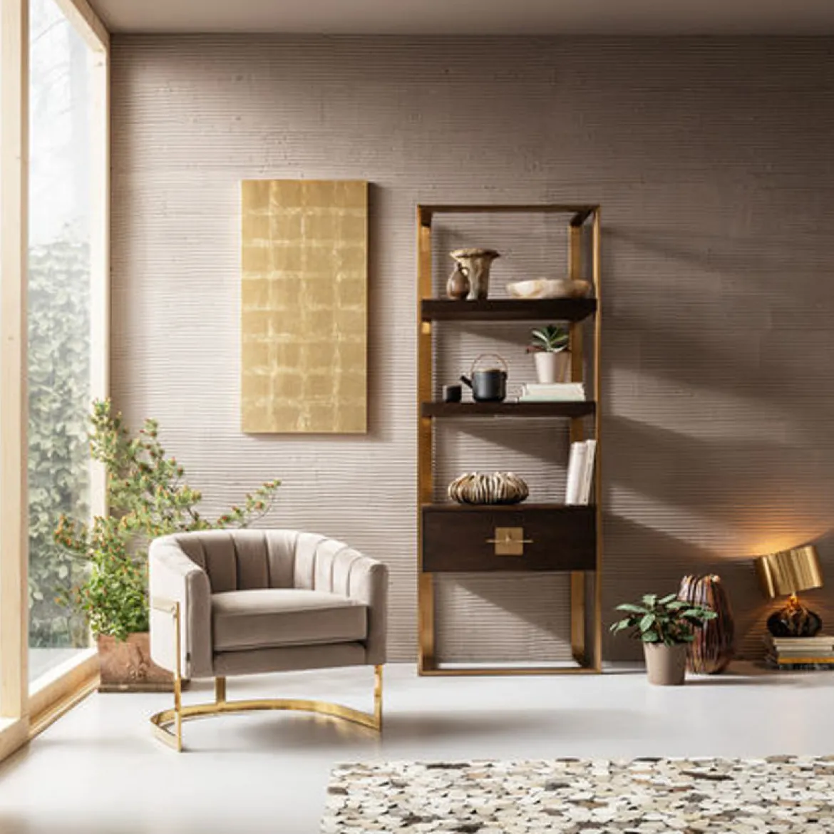 Open wandkast messing met hout - Kare Design Osaka