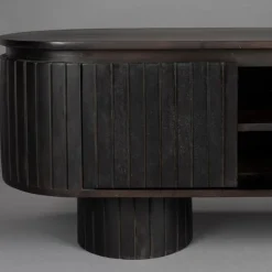 Ovaal tv-meubel zwart hout - Dutchbone Kenji