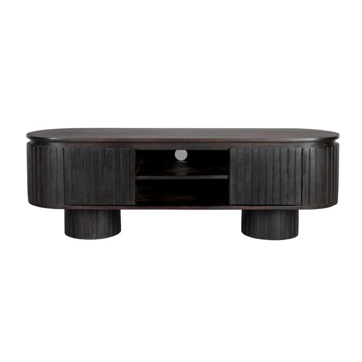 Ovaal tv-meubel zwart hout - Dutchbone Kenji