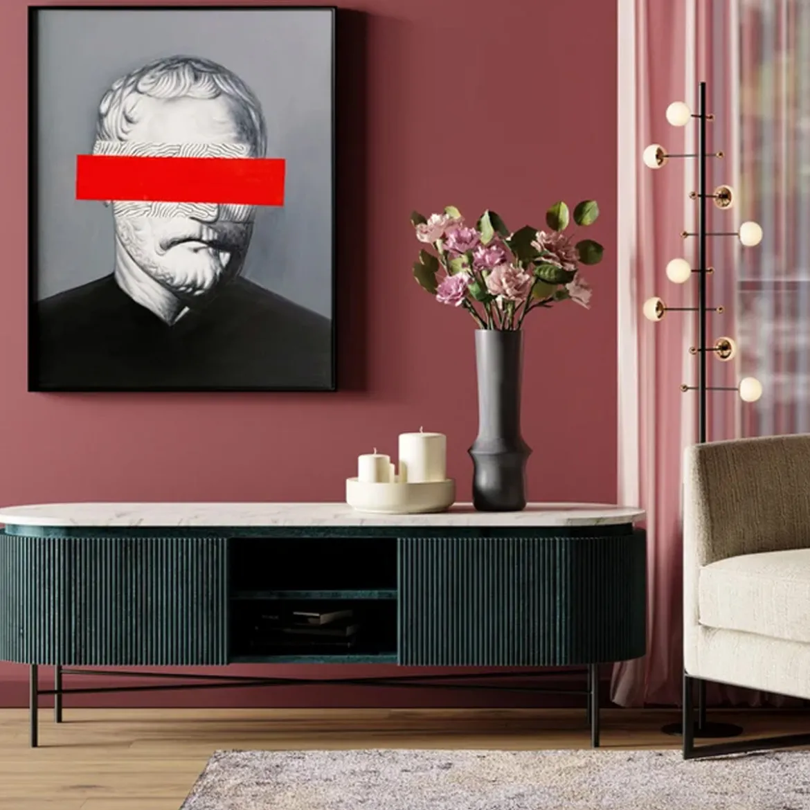Ovaal tv-meubel zwart met wit marmer - Kare Design Glenn
