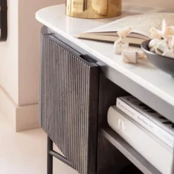 Ovaal tv-meubel zwart met wit marmer - Kare Design Glenn