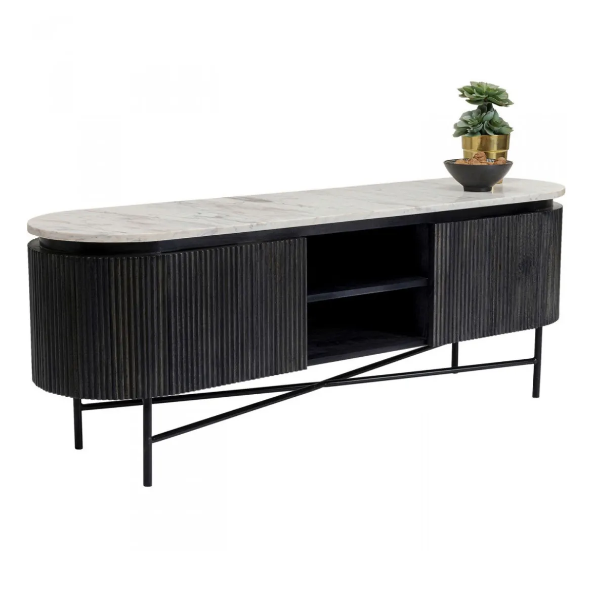 Ovaal tv-meubel zwart met wit marmer - Kare Design Glenn