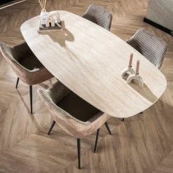 Ovale eettafel beige keramiek travertin - Giani Ceramic