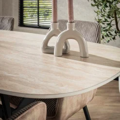 Ovale eettafel beige keramiek travertin - Giani Ceramic