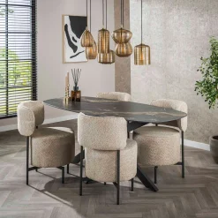 Ovale eettafel marmerlook zwart goud - Giani Spider Ceramic