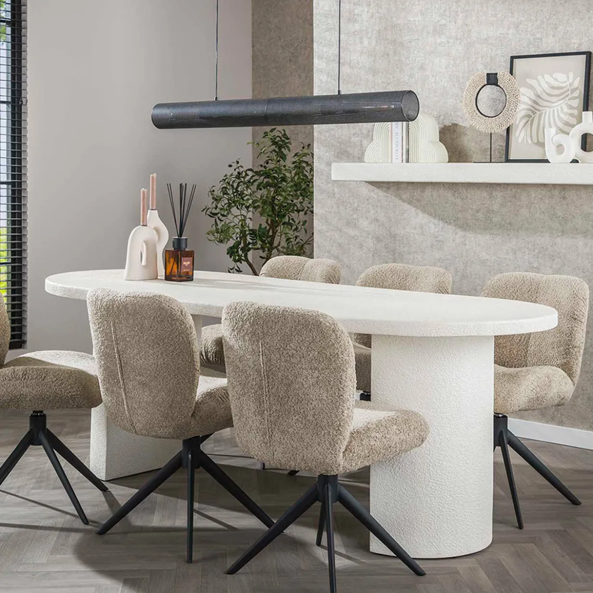 Ovale eettafel wit marmer composiet - Giani Arch Stone