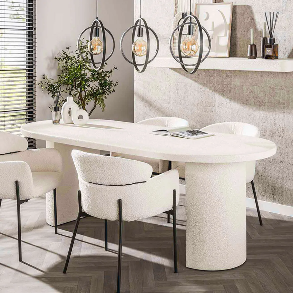 Ovale eettafel wit marmer composiet - Giani Arch Stone