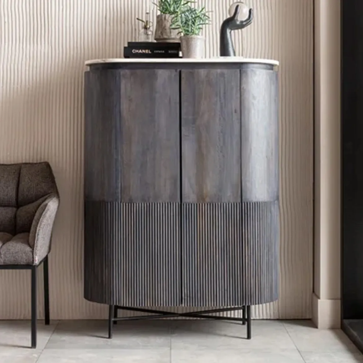 Ovale kast zwart met wit marmer - Kare Design Glenn