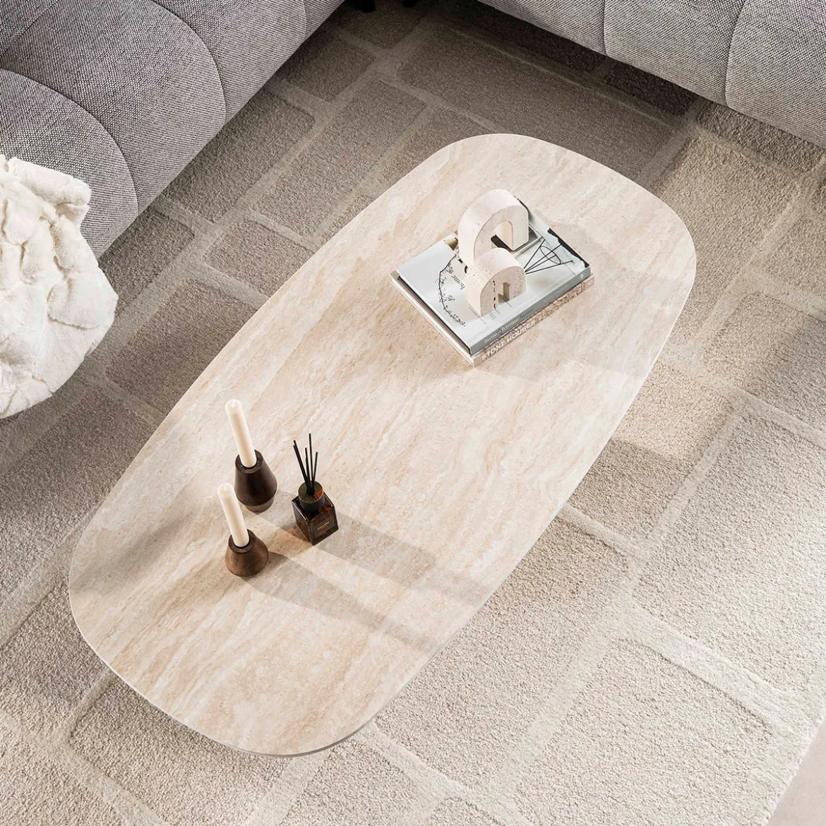 Ovale salontafel travertin - Giani Centro