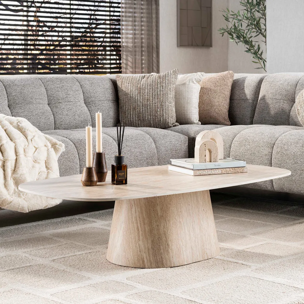 Ovale salontafel travertin - Giani Centro