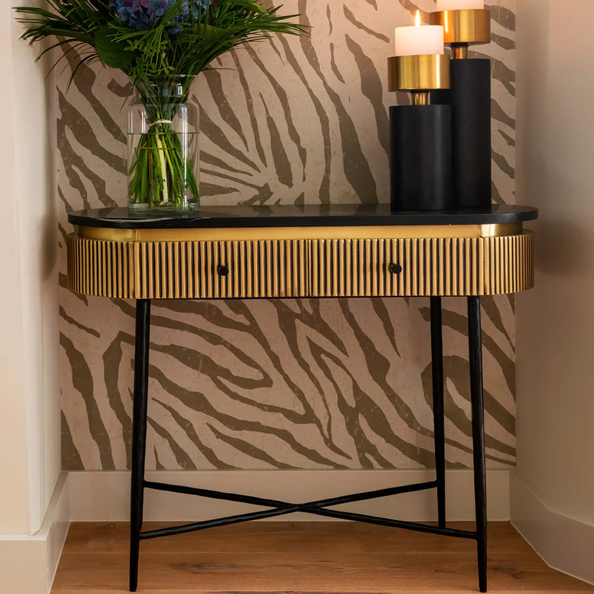 Ovale sidetable goud met ribbels - Richmond Interiors Ironville