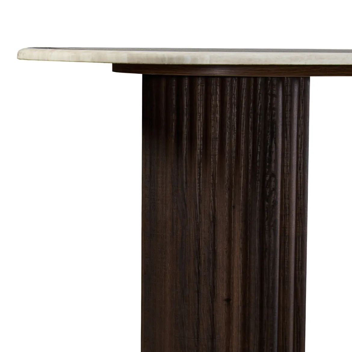 Ovale sidetable travertin en walnoot - Bodio Rizza