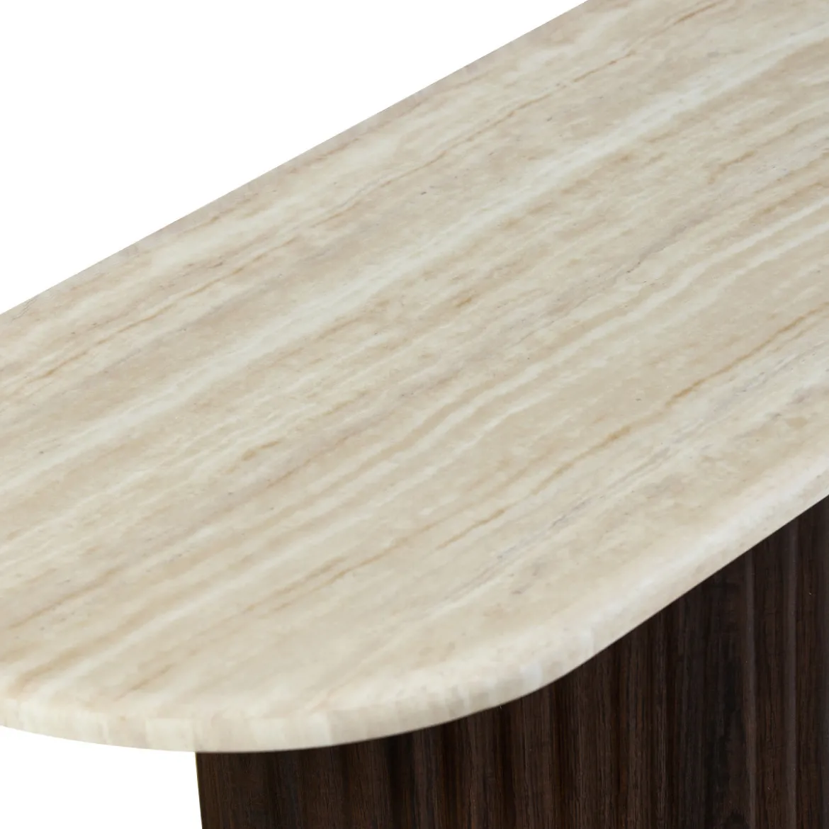 Ovale sidetable travertin en walnoot - Bodio Rizza