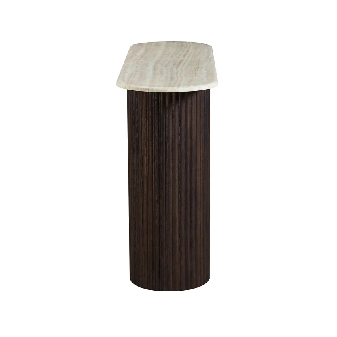 Ovale sidetable travertin en walnoot - Bodio Rizza
