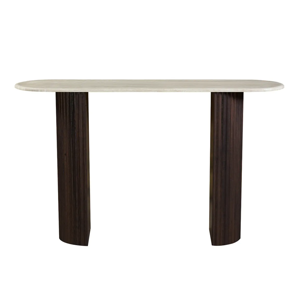 Ovale sidetable travertin en walnoot - Bodio Rizza