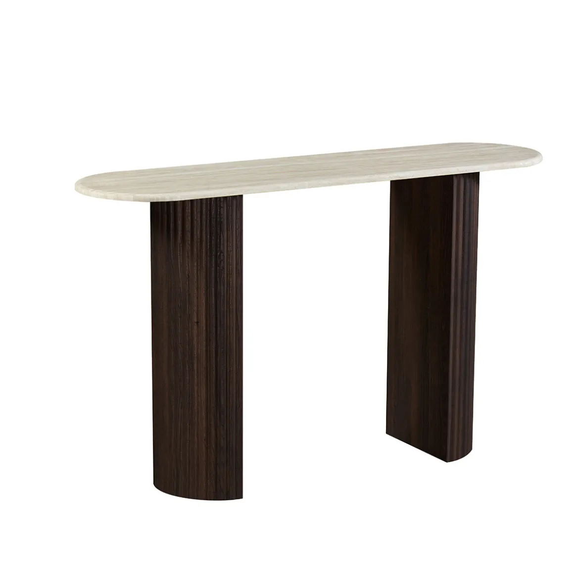 Ovale sidetable travertin en walnoot - Bodio Rizza