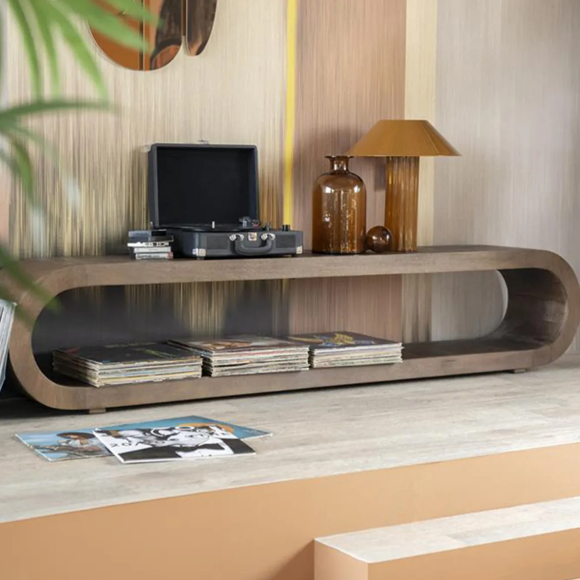 Ovale tv-meubel gebogen hout - By-Boo Elora