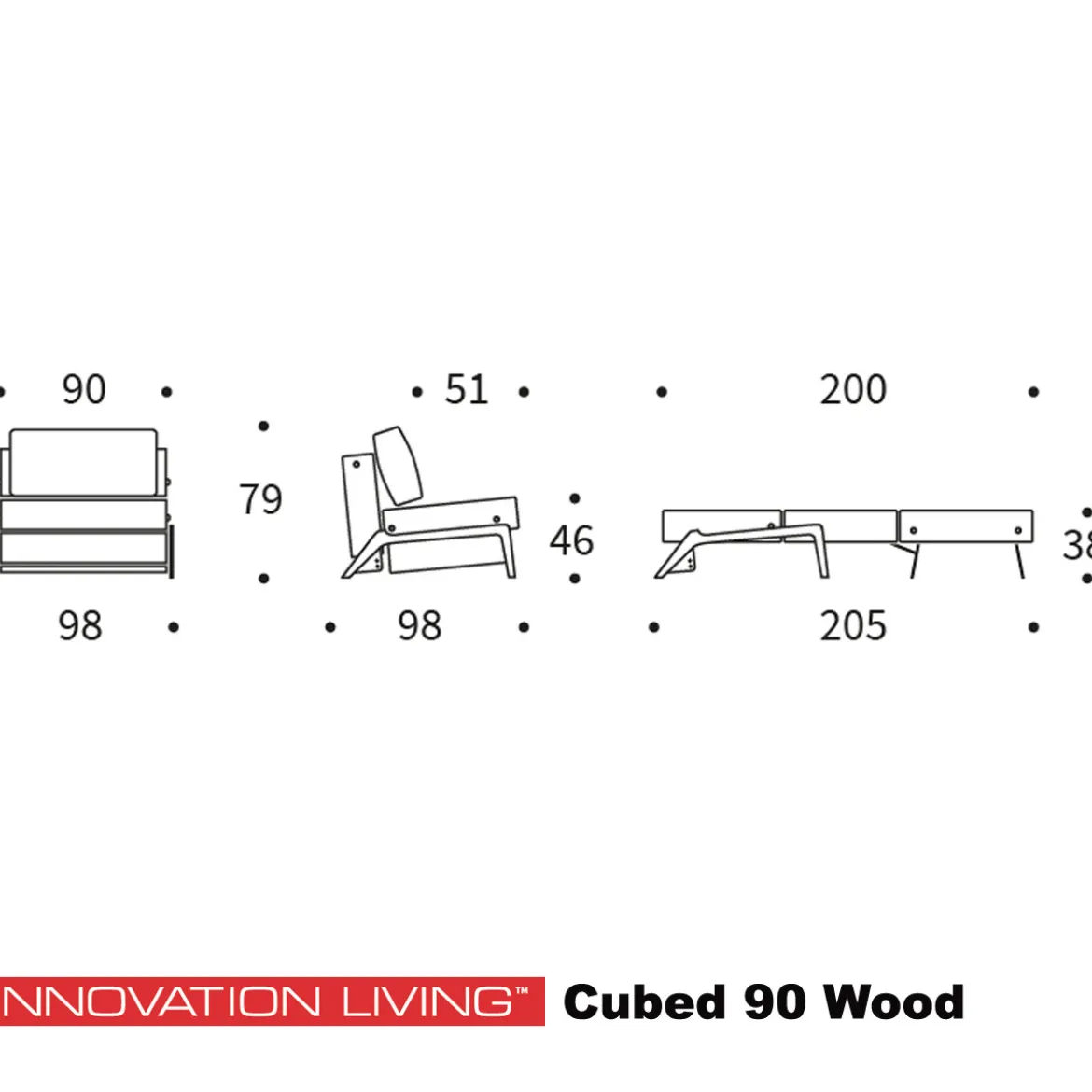 1-persoons slaapbank 90 - Innovation Living Cubed 90 Wood