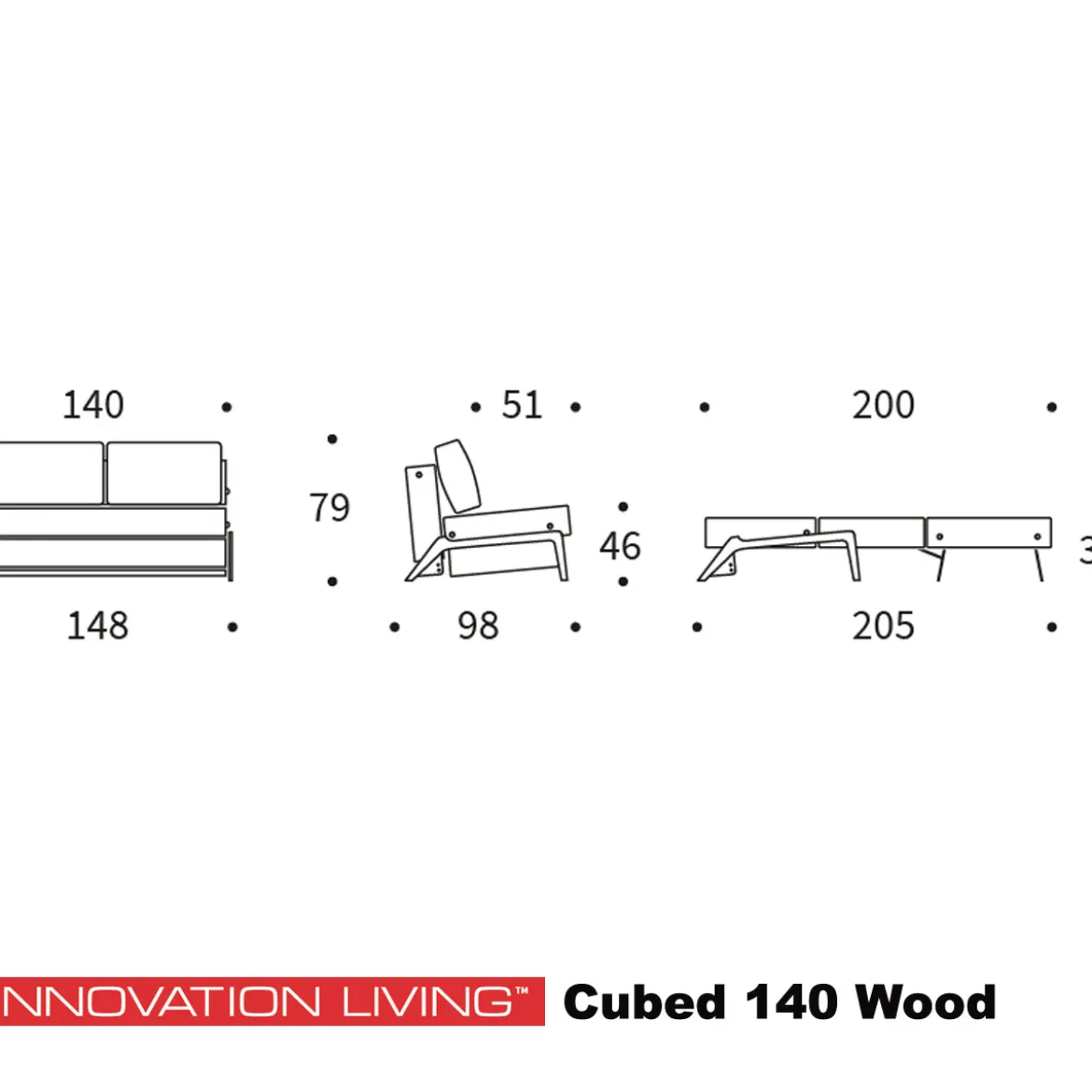 2-persoons slaapbank 140 - Innovation Living Cubed 140 Wood
