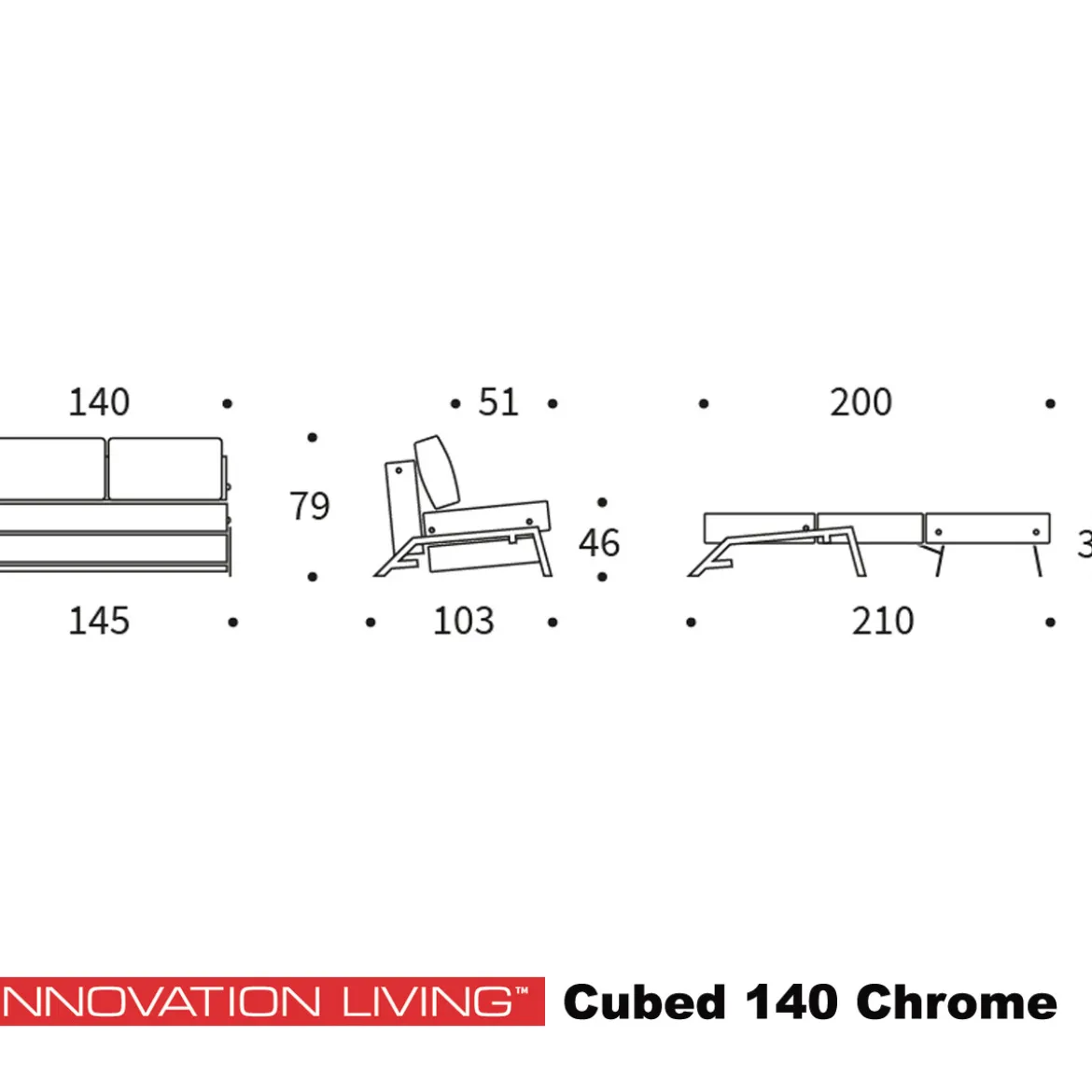 2-persoons slaapbank 140 - Innovation Living Cubed 140 Chrome