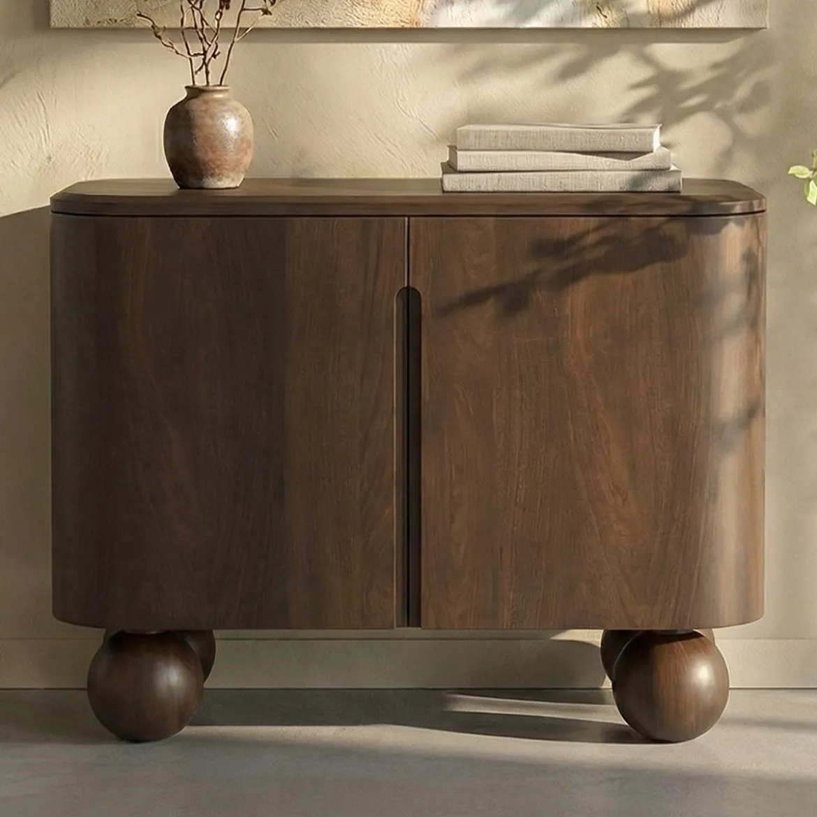 Retro kastje hout met bolpoten - Bodio Dakota