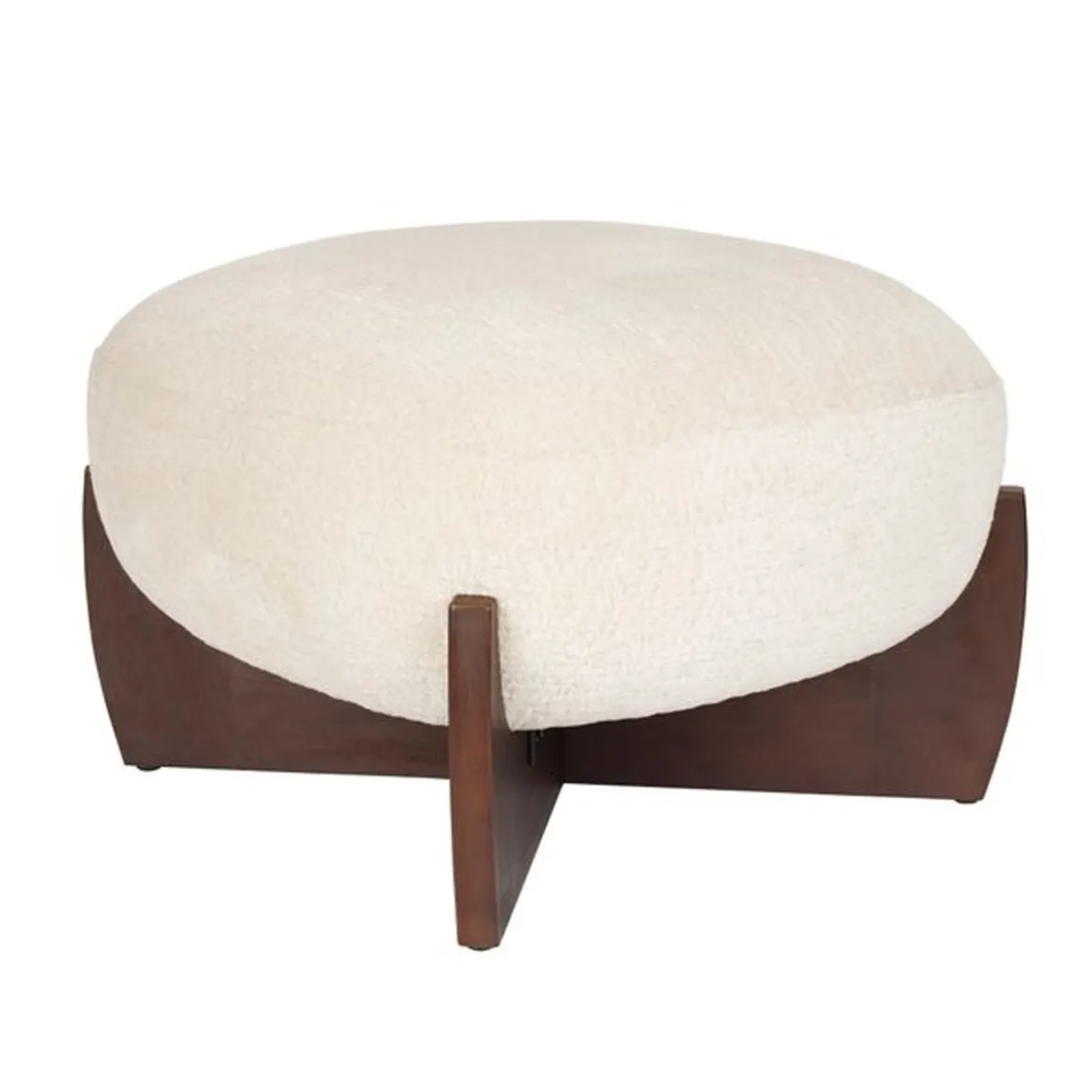 Retro poef beige walnoot - Dutchbone Emilius