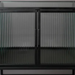 Ribbelglas vitrinekastje zwart - Dutchbone Boli