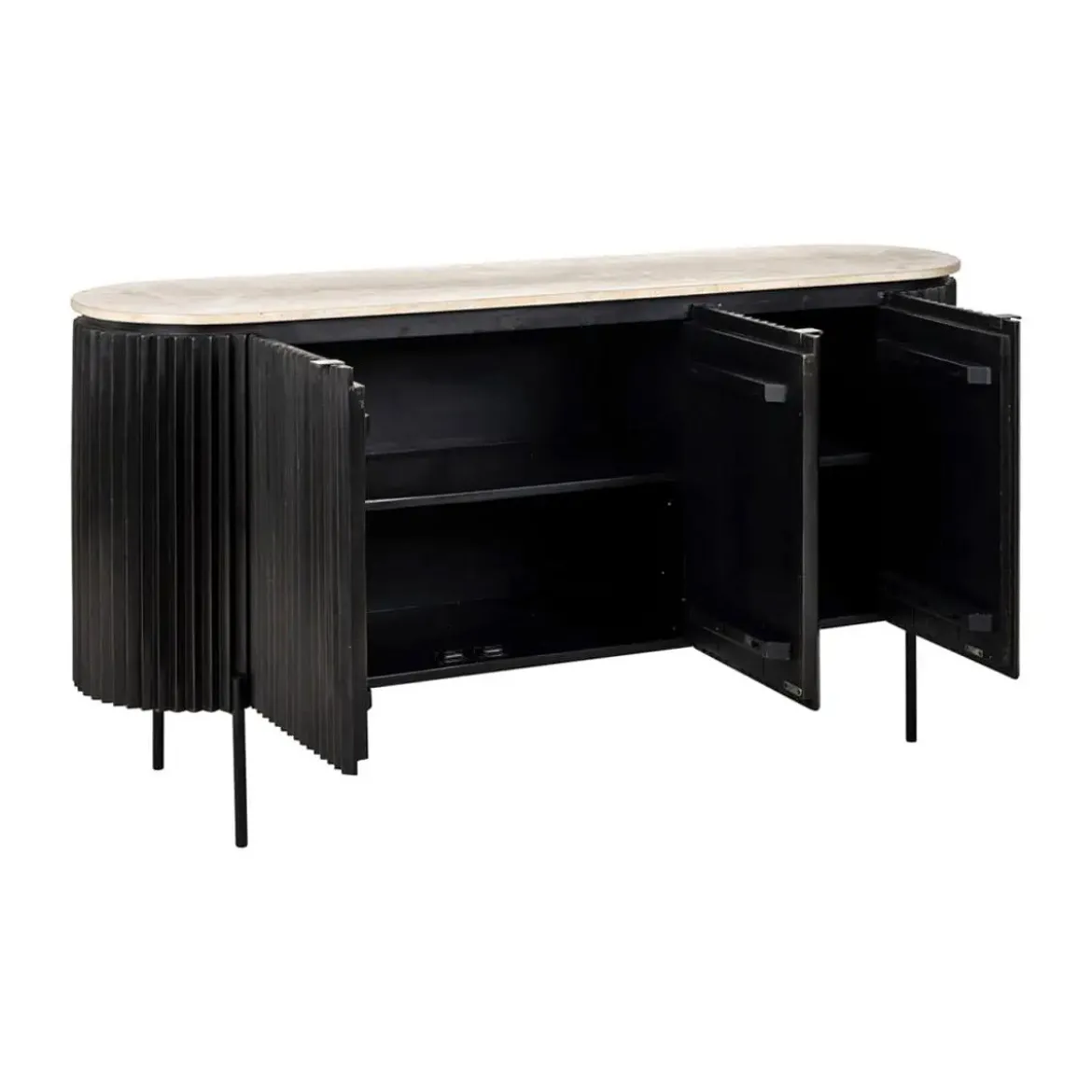 Ribbelhout dressoir met travertin blad - Richmond Interiors Hampton