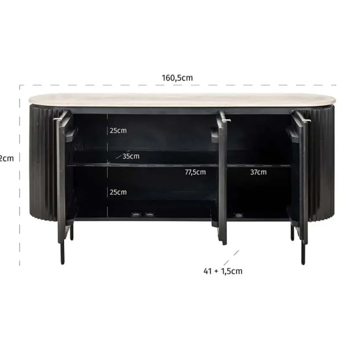 Ribbelhout dressoir met travertin blad - Richmond Interiors Hampton