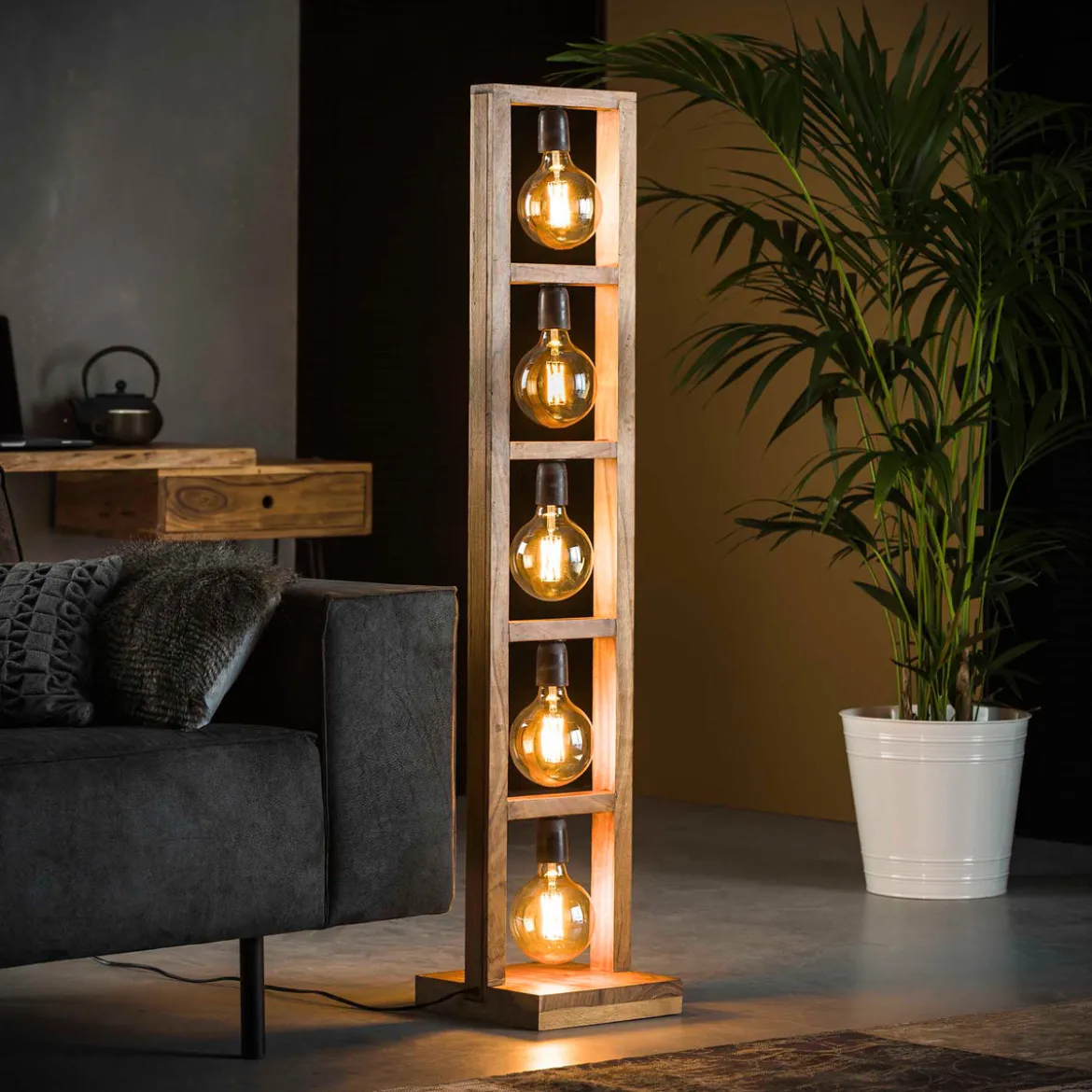 Robuuste vloerlamp van hout - Santa Modulo