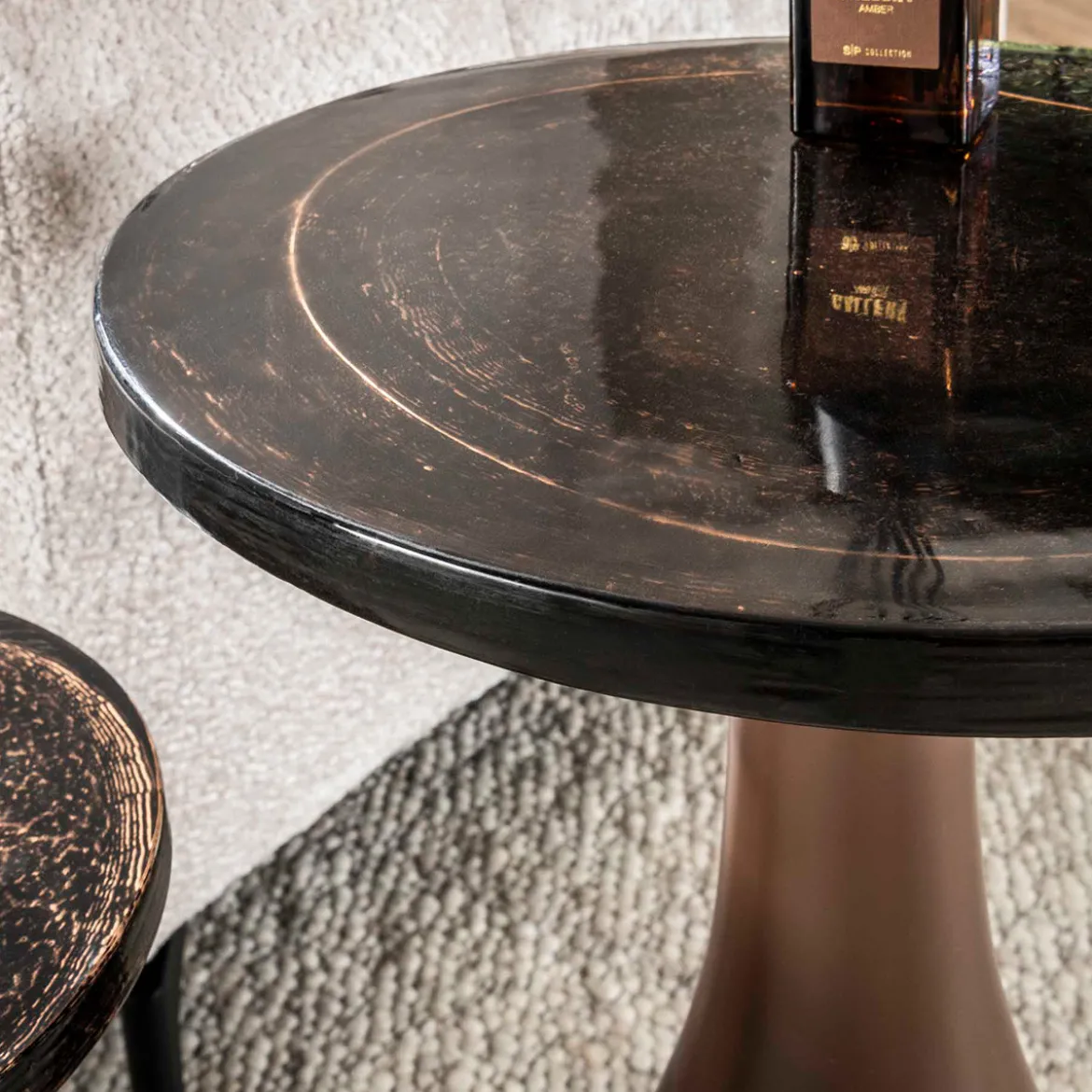 Ronde bijzettafel koperbruin glas - Giani Eclipse