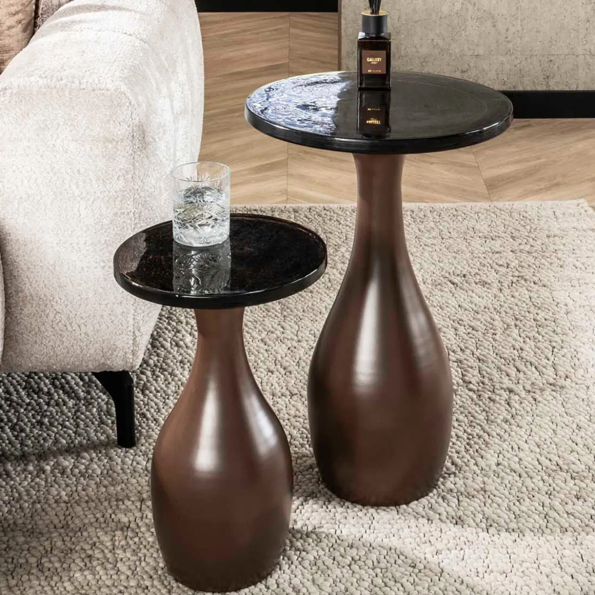 Ronde bijzettafel koperbruin glas - Giani Eclipse