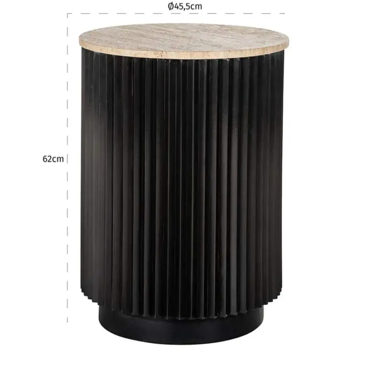 Ronde bijzettafel travertin en ribbelhout - Richmond Interiors Hampton