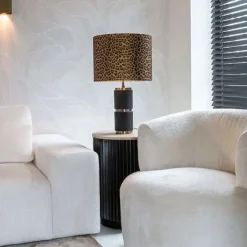 Ronde bijzettafel travertin en ribbelhout - Richmond Interiors Hampton